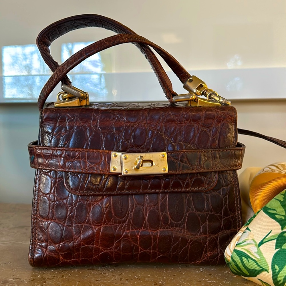 🔥HP🔥True VTG Maraolo small Alligator Crossbody Bag, brown, Italy